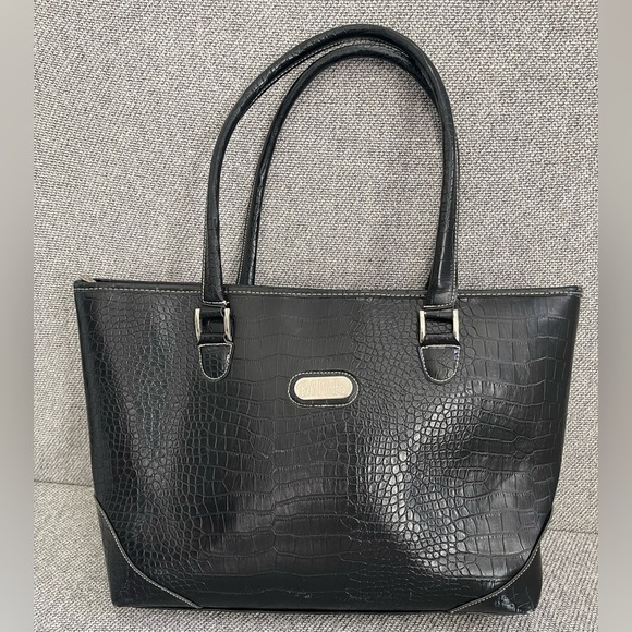 Bob Mackie Black Large Crocodile Embossed Design Shoulder Bag - Picture 1 of 16